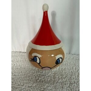 Vintage Santa Claus Ceramic Jar with Lid Christmas Holiday Collectible Signed 77